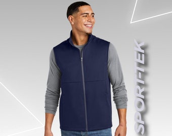Custom Soft Shell Vest Jacket for Men - Full Zip Black Jacket with Company Logo, Personalized Outerwear