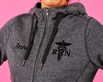 Personalized Nurse Hoodie - New Era Womens Full-Zip Medical Heavy Duty RN Coat - Custom Nursing Gift for Healthcare Professionals