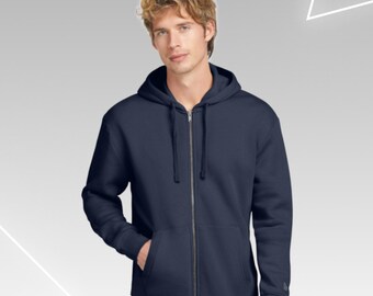 Full Zip Fleece Hoodie, Personalized Business Logo Hooded Sweatshirt, Custom Branded Apparel for Teams & Events