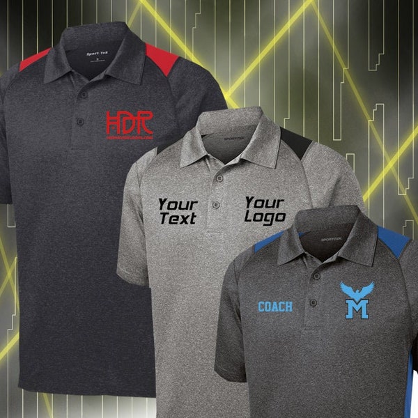 Custom Polyester Fabric Polo Shirt, Sport-Tek Heather Colorblock Polo, Personalized Business Polo, Custom Logo Shirt