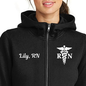 Personalized RN Hoodie, Custom Nurse Jacket, Full Zip Nurse Hoodie