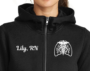 Personalized Respiratory RN Hoodie - Custom Nurses Jacket - Gift for Nurses - Full Zip RN Jacket