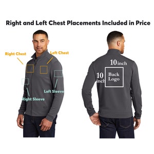 Puede incluir: Una chaqueta gris antracita con cremallera y cuello alto. La chaqueta tiene un &aacute;rea de 10 pulgadas de ancho para un logotipo en la espalda y dos &aacute;reas de 4 pulgadas de ancho para logotipos en el pecho. La chaqueta tambi&eacute;n tiene dos &aacute;reas de 4 pulgadas de ancho para logotipos en las mangas.