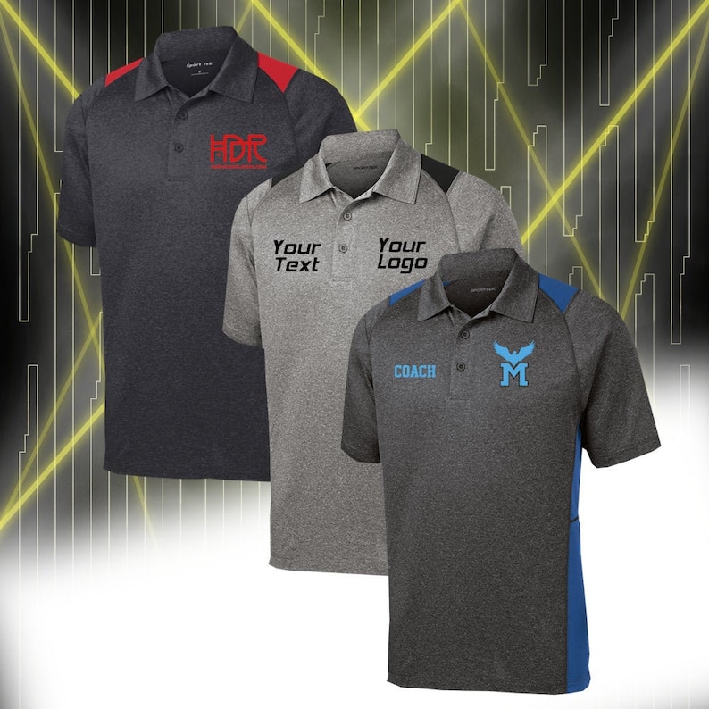 Custom Polo Shirt Sporttek Heather Colorblock Polo Etsy