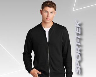 Chaqueta bomber personalizada para hombre - Cremallera completa negra con logotipo de la empresa, prenda exterior personalizada