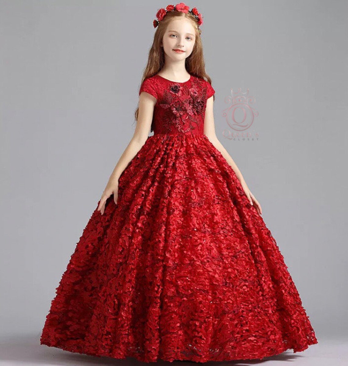 Couture Dress-Red Girl Dress-Birthday Dress-Red Flower Girl | Etsy