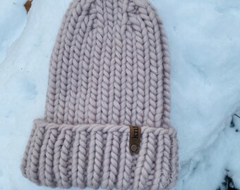 Women's Light Pink Folded Brim Wool Hat | Hand Knit Folded Brim Pink Beanie | Pink Toque | Pink Winter Hat | Chunky Knit Hat