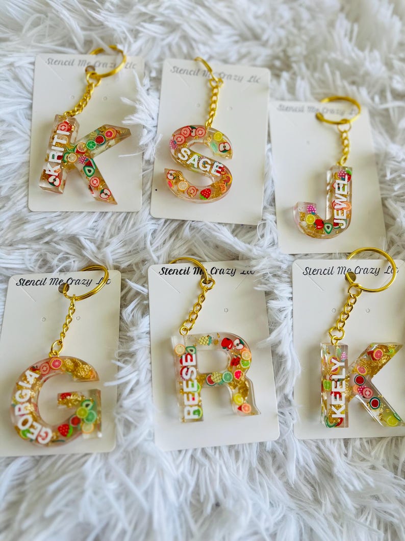 Handmade Resin Letter Keychain: Floral Gold Initial - Etsy