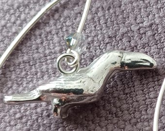 Fine Silver Toucan Dangle Earrings, Handmade Sterling Silver Earwires