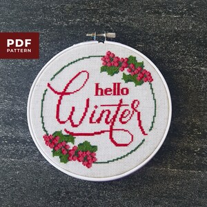 Hello Winter Cross Stitch  |  PDF Download Pattern  |  DIY Decor