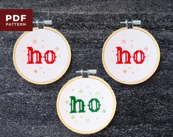 Ho Ho Ho Holiday Ornaments Cross Stitch  |  PDF Download Pattern  |  DIY Christmas Decor