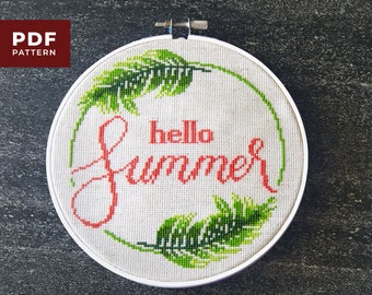 Hello Summer Cross Stitch  |  PDF Download Pattern  |  DIY Decor