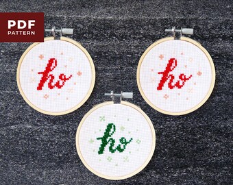 Ho Ho Ho Holiday Ornaments Cross Stitch  |  PDF Download Pattern  |  DIY Christmas Decor