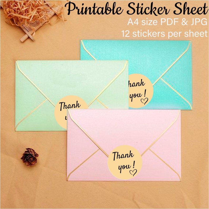 printable thank you sticker sheet a4 size pdf etsy
