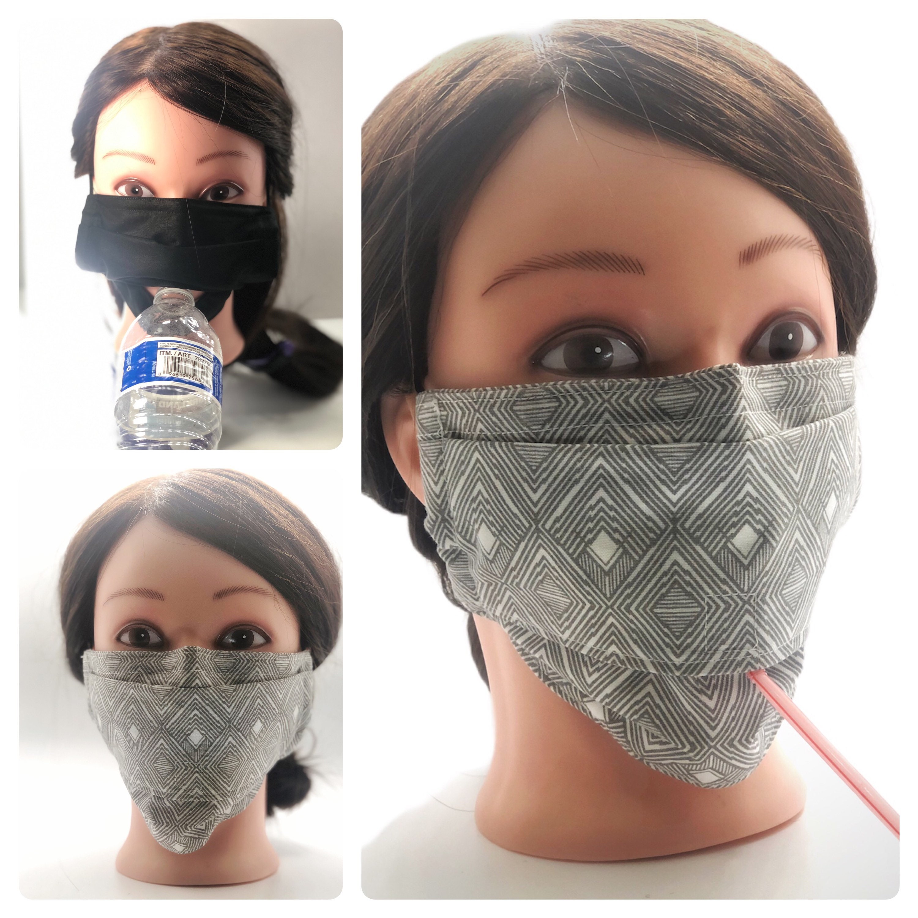 Drinking face Mask with straw and BOTTLE hole with nose wire Etsy