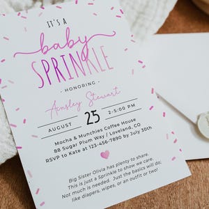 Editable baby shower sprinkle invitation template, it&#39;s a baby sprinkle invite, girl pink sprinkled with love invite, Corjl, SPR01-C
