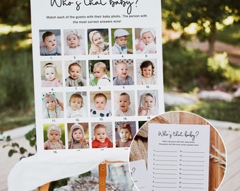 Who's that Baby Game, Minimalist Guess the Baby Photo Baby Shower Game Template, Guess Who Baby Picture Game, Gender Neutral, Corjl, MIN01