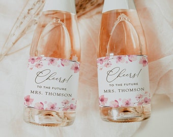 Cherry blossom mini champagne bottle labels, editable sakura floral bridal shower champagne label template, bridal wedding favors, SAK02