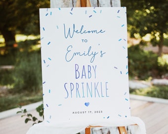 Streuen Sie Babyparty-Willkommensschild-Schablone, bearbeitbar oh Junge, es ist ein Streuschild, blaues Konfetti streut Plakatschild, Corjl, SPR01