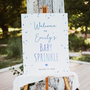 Sprinkle baby shower welcome sign template, editable oh boy it's a sprinkle sign, blue confetti sprinkles poster sign, Corjl, SPR01