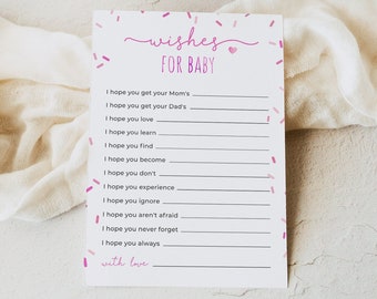 Sprinkle wishes for baby card, editable advice for baby girl, pink sprinkles well wishes for baby shower game template, Corjl, SPR01