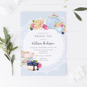Tea party bridal shower invitation, editable bridal tea party invite, vintage teapot bridal shower invite template, instant download Corjl