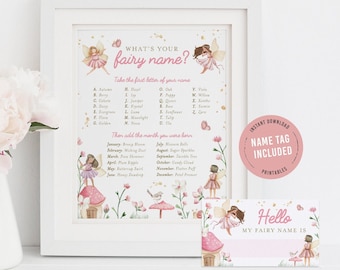 What is your fairy name birthday game, enchanted fairy garden party activity, printable magical fairy name party game template, FAIRY02