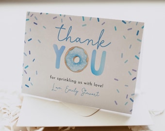 Editable sprinkle thank you card, boy blue donut sprinkles baby shower thank you card template, sprinkled with love thank you note, SPR03