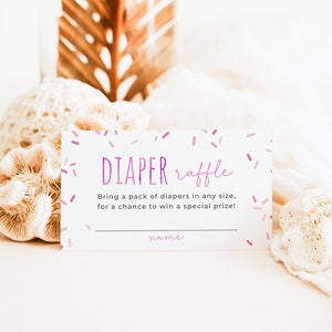 Bearbeitbare bestreubare Windel-Verlosungskarte, rosa besprühte Windel-Verlosungskarte, oh Baby Mädchen bestreuen Babyparty-Einsatzvorlage, Corjl, SPR01