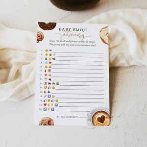 Mall för babyshower-spel med emoji-bild och kaffebryggning, redigerbar könsneutral emoji-bild för babybrunch, Corjl, SWT03