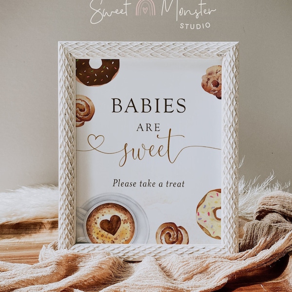 Editable coffee babies are sweet please take a treat sign, gender neutral something sweet is brewing baby shower favors table sign, SWT03