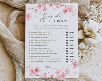 Cherry Blossom Guess Who Bridal Shower Game, Editable Sakura Bride or Groom Game Template, Guess Who Said It, Printable Party Games, SAK02