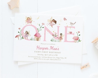 Fairy 1st birthday invitation, editable magical girl fairy invite, fairies garden invite, enchanted forest invite template, FAIRY02