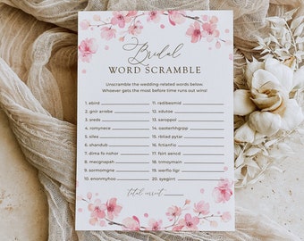 Cherry Blossom Word Scramble Bridal Shower Game with Answer Key, Editable Sakura Word Puzzle Game Template, Printable Party Games, SAK02