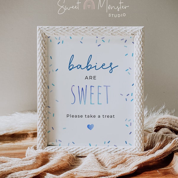 Sprinkle sweets sign, editable boy blue sprinkles sweets and treats baby shower sign template, confetti babies are sweet table decor, SPR01