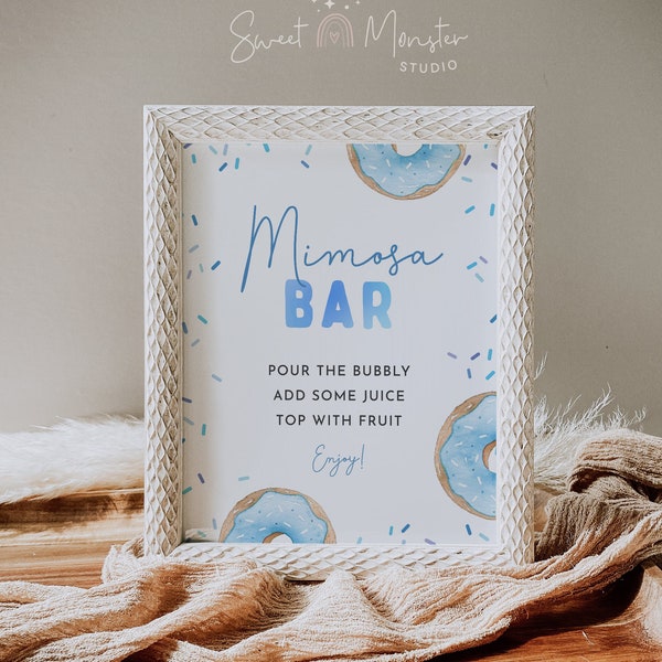 Sprinkle mimosa bar sign, editable blue donut sprinkles mimosa bar sign template, boy sprinkle baby shower table decor, Corjl, SPR03
