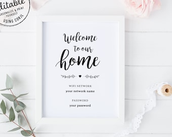 Wifi password sign printable, welcome to our home wifi sign, wifi sign instant digital download, wifi editable template 8"x10", 5"x7"