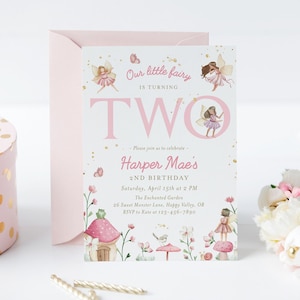 Fairy 2nd birthday invitation, editable our little fairy second birthday invite template, fairies enchanted garden two invite, FAIRY02