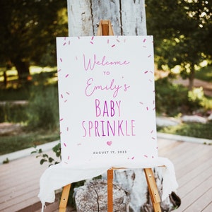 Sprinkle baby shower welcome sign template, editable it's a baby sprinkle sign, girl pink confetti sprinkles poster sign, Corjl, SPR01