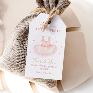 Etiqueta de agradecimiento de cumpleaños de Tutu, etiqueta de favor de bailarina linda de tutu editable, etiqueta de regalo de fiesta de baile de ballet, etiqueta de regalo de descarga instantánea, Corjl, TTC01