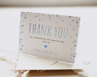 Editable sprinkle thank you card, boy blue sprinkles baby shower thank you card template, sprinkled with love thank you note, Corjl, SPR01