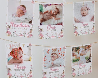 Banner con foto para el primer cumpleaños de una hada, banner con foto editable para el primer cumpleaños de 12 meses, tarjetas con foto para el primer año, Corjl, FAIRY02