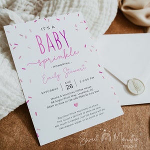 Editable baby shower sprinkle invitation template, it&#39;s a baby sprinkle invite, girl pink sprinkled with love invite, Corjl, SPR01