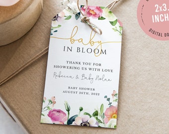 Floral garden thank you favor tag, baby in bloom gift tag, editable baby shower thank you gift tag, welcome bag tag, BIB01