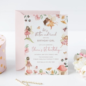 Fairy birthday invitation, editable magical fairy invite, flutter and twirl fairy garden invite, enchanted forest invite template, FAIRY01