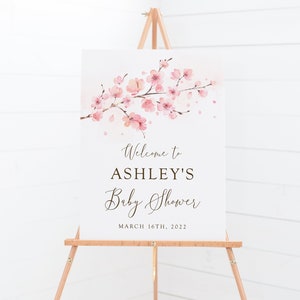 Modello di cartello di benvenuto in fiore di ciliegio, poster floreale rosa sakura giapponese primaverile modificabile, 24x36", 20x30", 18x24", 16x20", Corjl, SAK01