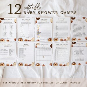 Something sweet is brewing game bundle, 12 baby shower games, coffee printable game templates, editable gender neutral game cards, SWT03