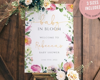 Blumengarten-Babyparty-Willkommensschild, editierbares Frühlingsbaby in Blüte Poster, Blumen-Willkommens-Rasenplakat, 24x36&quot;, 18x24&quot;, 16x20&quot;, BIB01