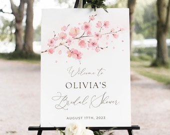 Cherry blossom bridal shower welcome sign template, editable spring japanese sakura pink floral poster, wedding shower sign, Corjl, SAK02