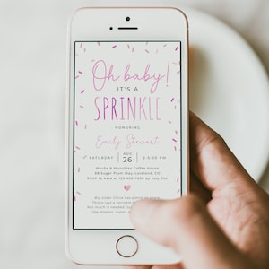 Sprinkle phone evite, editable oh baby sprinkles baby shower electronic invite, girl pink sprinkles mobile text invitation template, SPR01